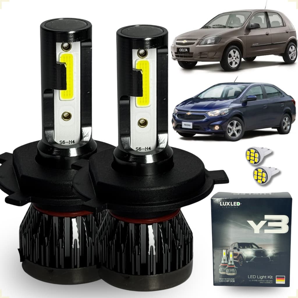 Par Ultra Led Lâmpada H4 Y3 Mini Carro Celta Prisma Alto e Baixo Lux Led 6500k Kit 22.000 Lúmens