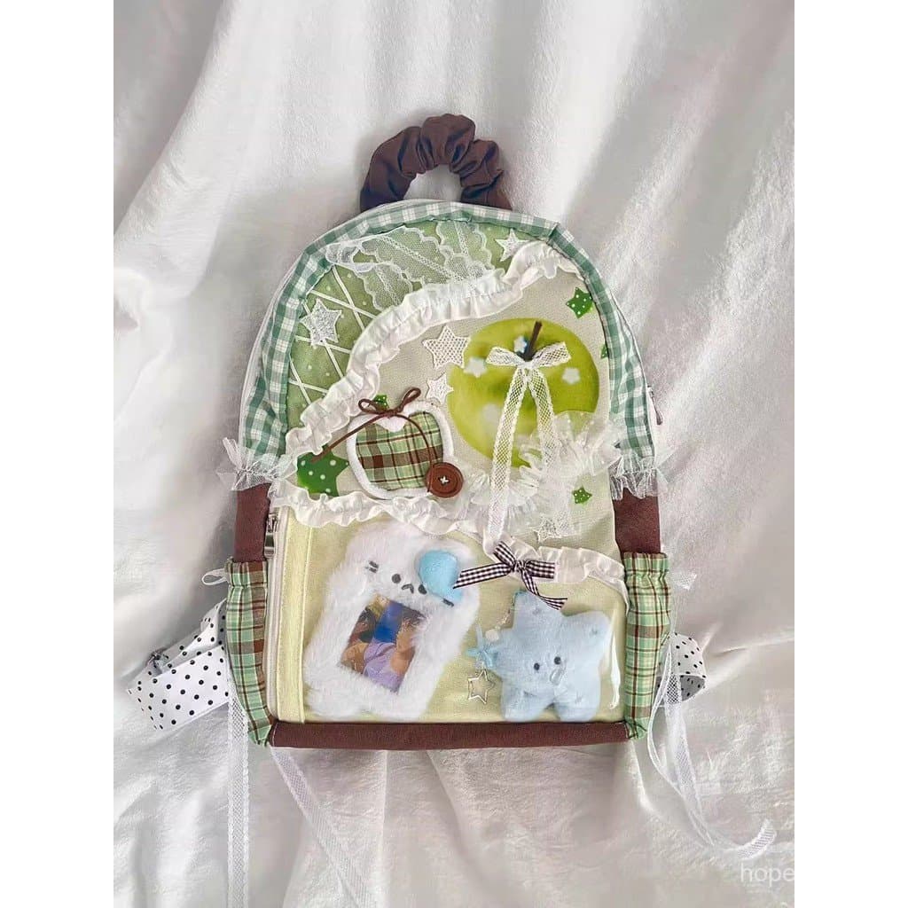 Ita saco de grande capacidade mochila xadrez saco de lona estudante universitário classe saco de escola maçã verde mochi