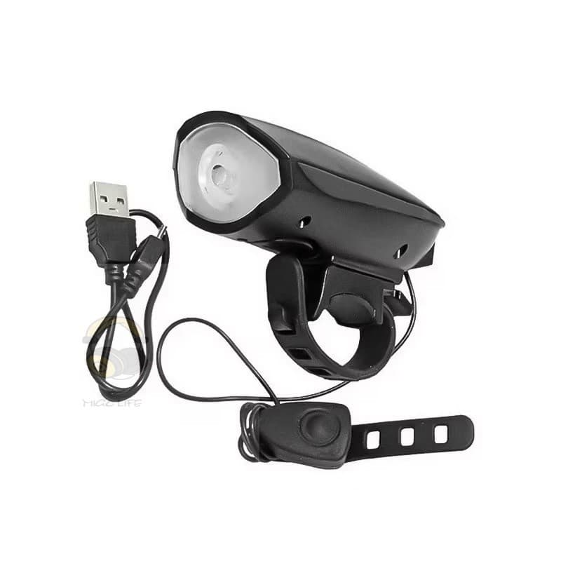 Lanterna Farol Bicicleta Para Bike Led Recarregável USB Buzina Lumens