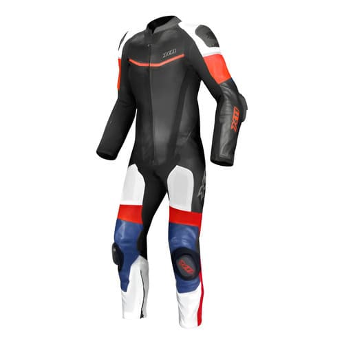 Macacão Motociclista X11 Apex Tricolor 1 Peça Pista Corrida vermelho azul branco preto