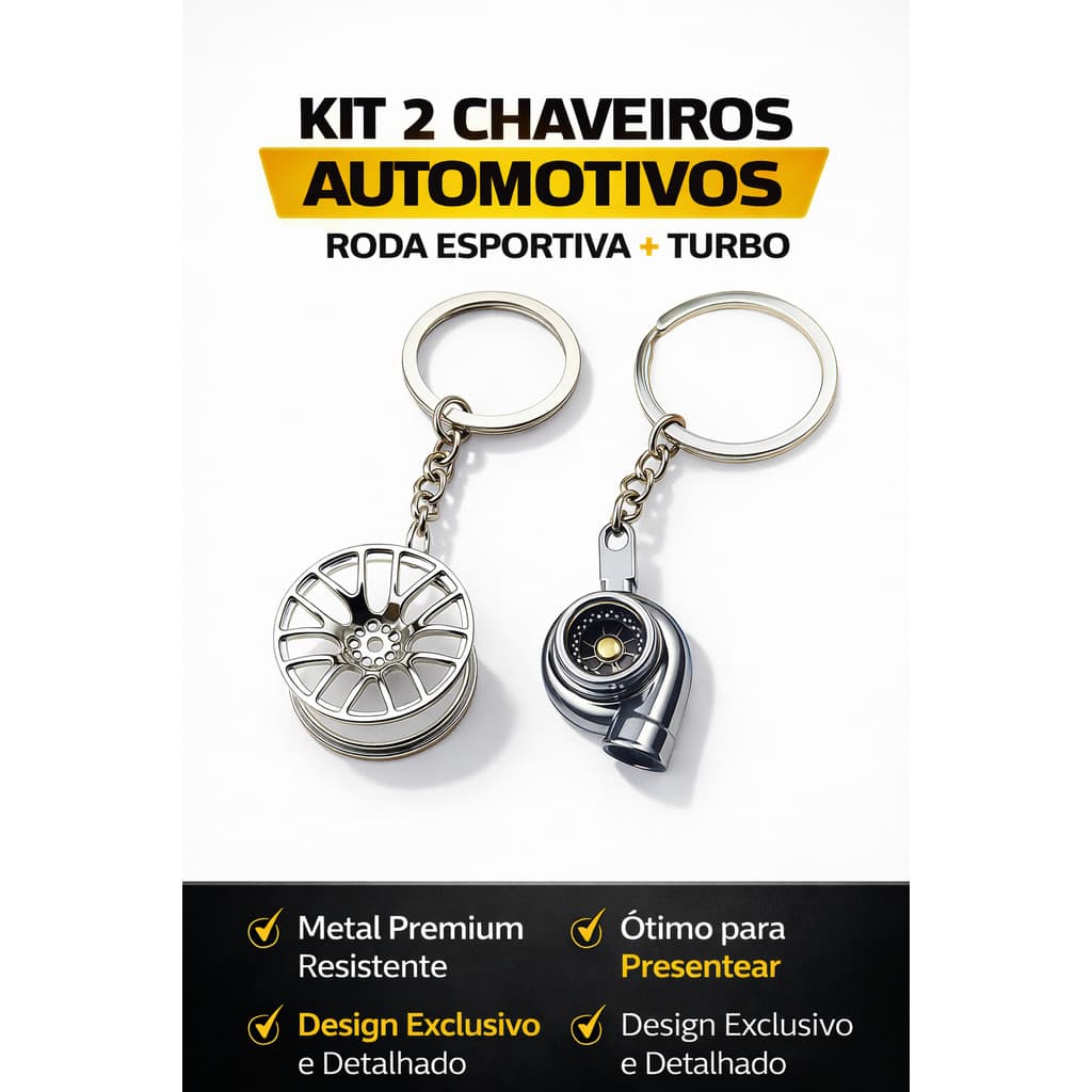 Kit 2 chaveiros automotivo peça de carro coleção miniatura presente para homem Roda e Turbo réplica