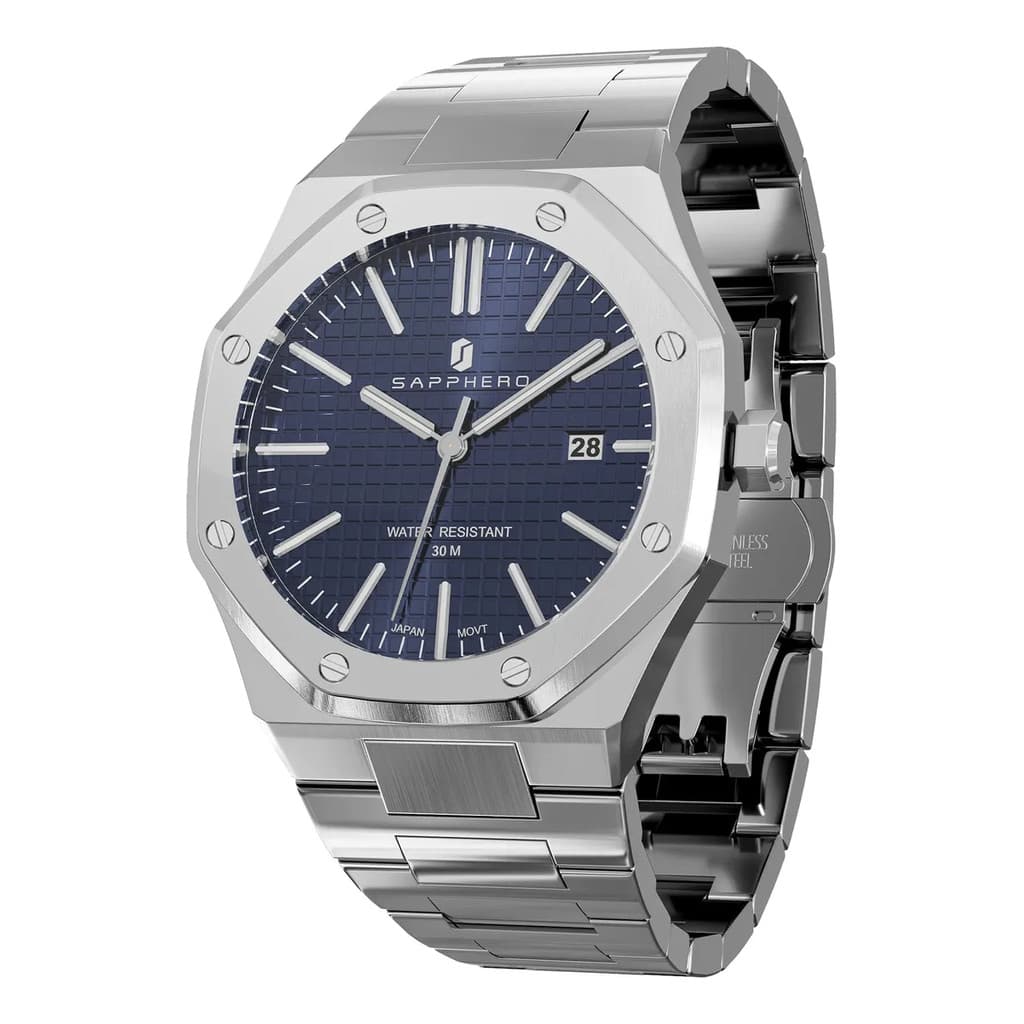 Relógio Masculino SAPPHERO Luxo Aço Inox Calendário Automático À Prova D’Água