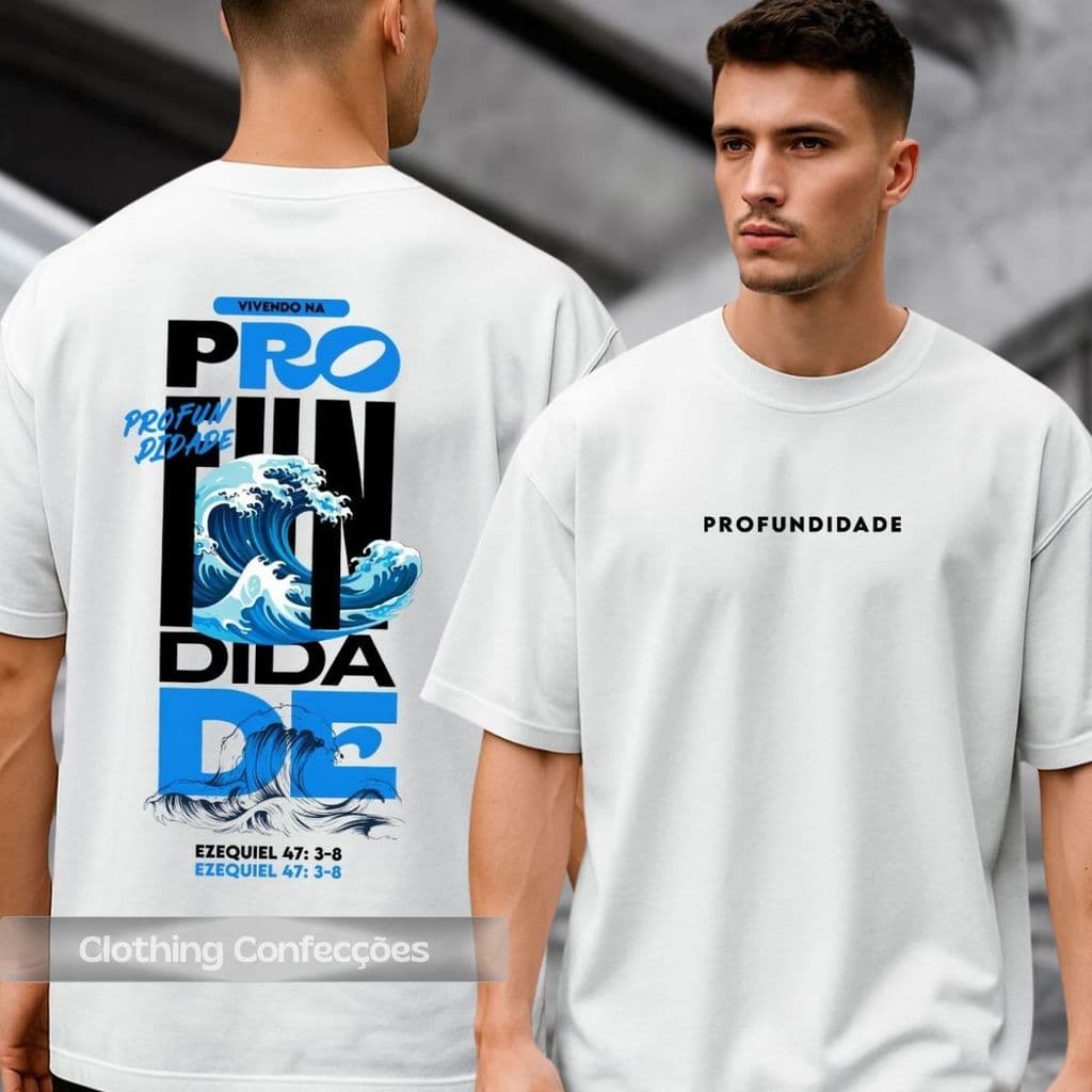 Camiseta Cristã Vivendo na Profundidade Ezequiel 47 Fé Estampa Tumblr Unissex 100% Algodão