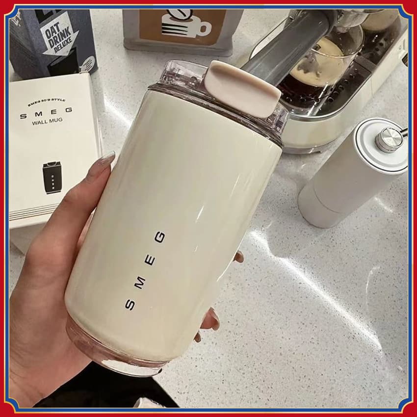Copo Térmico de Café Original Portátil 320ML Branco SMEG em Aço Inoxidável 100% Leite Quente e Frio Sup 8214