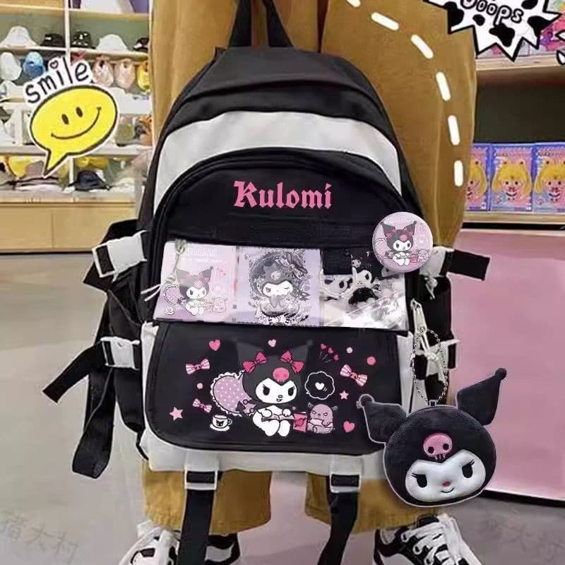Mochila Escolar de Grande Capacidade Adequada para Alunos do Ensino Fundamental, Marca Canela Cão Kuromi, Mochila Escola
