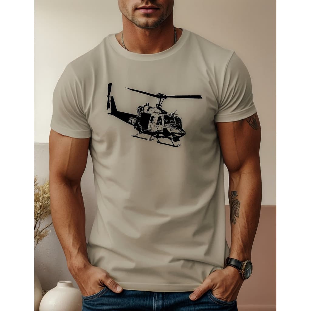 Camiseta Masculina Estampada Helicóptero Militar Moda Estilo