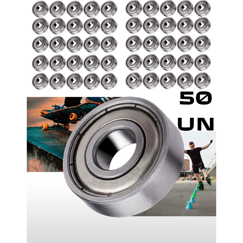Kit 50 Rolamentos 608 ZZ Patins Patinete LongBoard Skate Blindado Semiprofissional 8X22X7 Carbono Abec Alta Qualidade