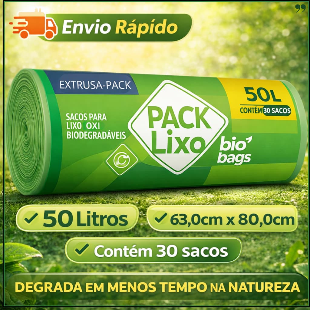 Saco de Lixo BIODEGRADÁVEL 50 Litros /Oxi-Biodegradável Reforçado| 63x80cm/ 30 Sacos