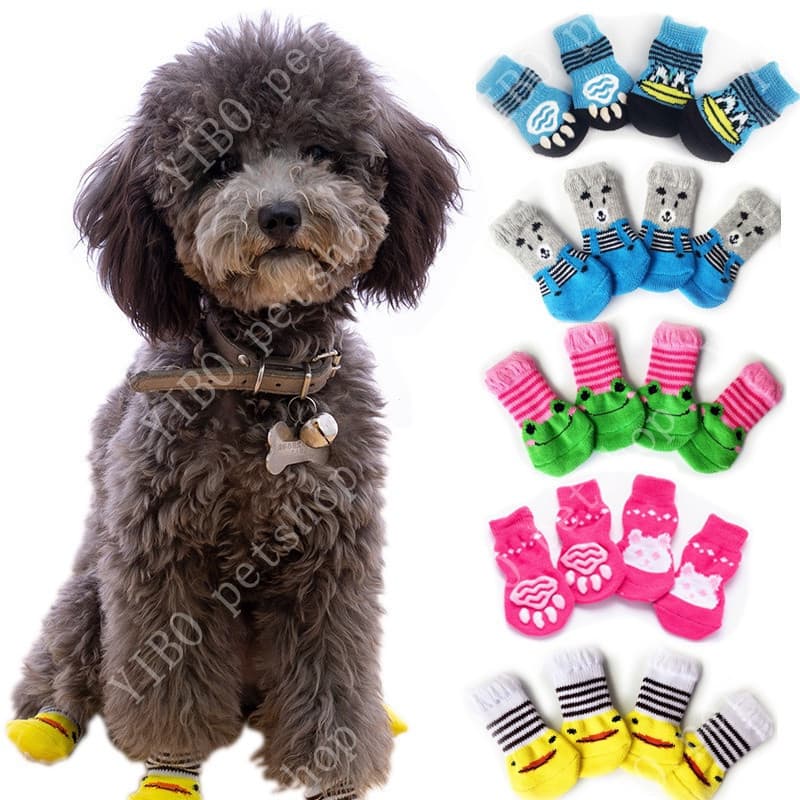 4 Pçs Meias Fofas Para Cães De Estimação Com Impressão Antiderrapante Gatos Filhote De Cachorro Sapatos Produtos Proteto