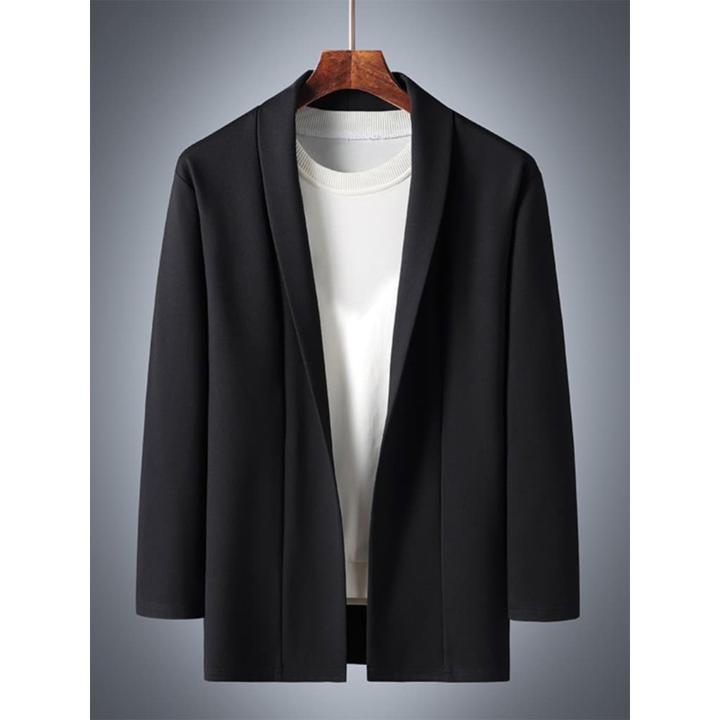 Primavera outono Cardigan masculino malhas moda único tamanho grande exterior usar camisola início do outono manto preto