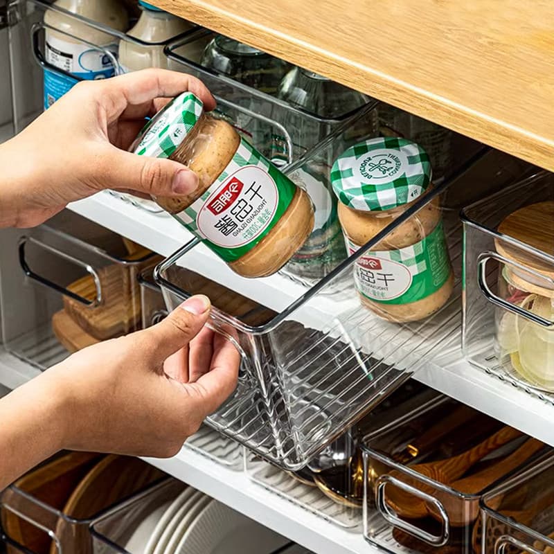 Armário transparente caixa de armazenamento suprimentos cozinha gaveta cesta de armazenamento estreito longo acrílico De