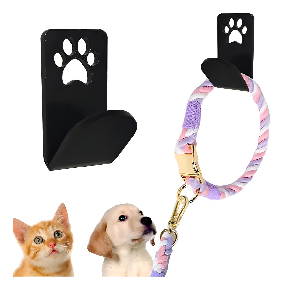 Gancho Adesivo Multiuso Preto Para Parede Coleira Cachorros Gatos
