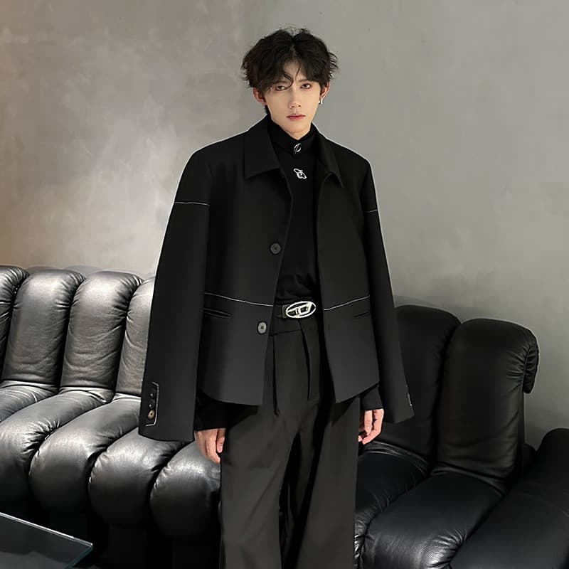 2025 outono nicho linha aberta Yuppie ombro acolchoado terno jaqueta masculina estilo dinheiro antigo High-End sentido r