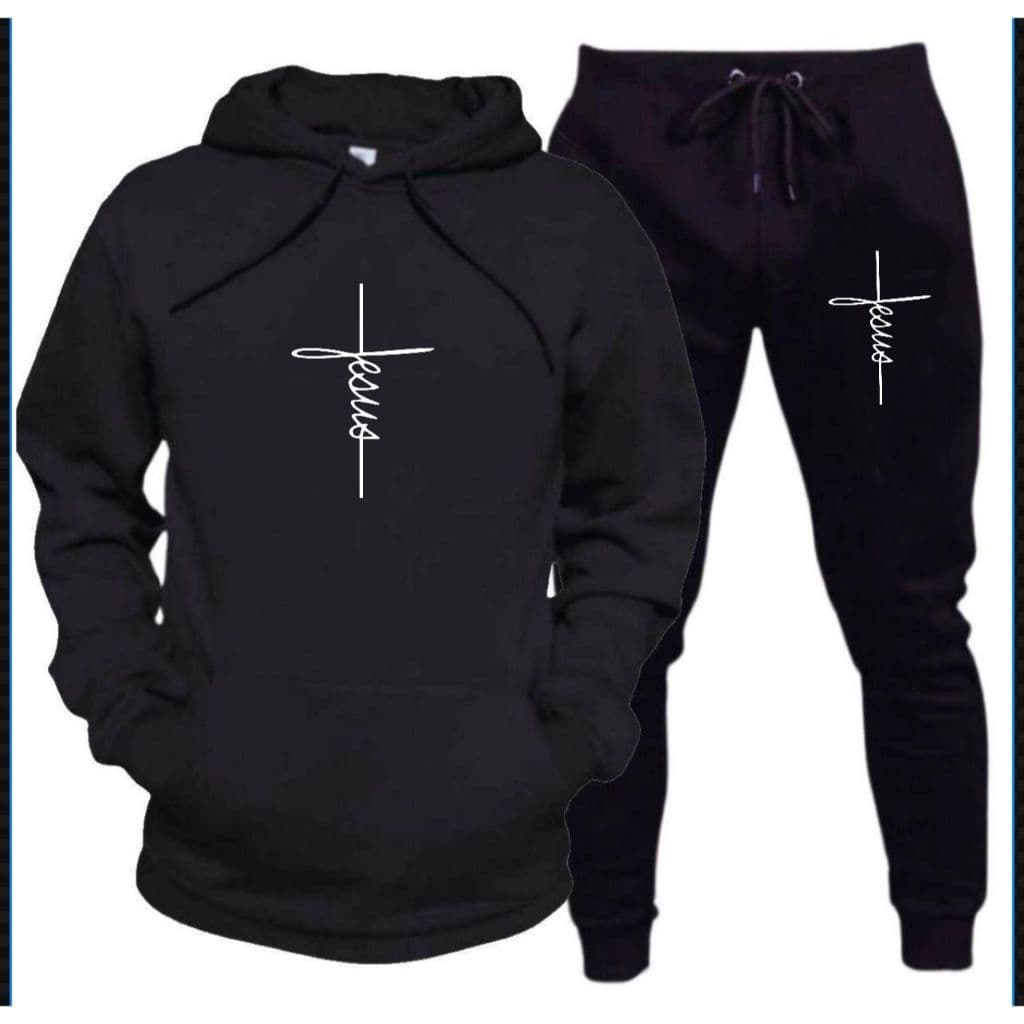 Kit Completo Moletom Preto Básico Blusa + Calça Jesus Religião Inverno ENVIO IMEDIATO