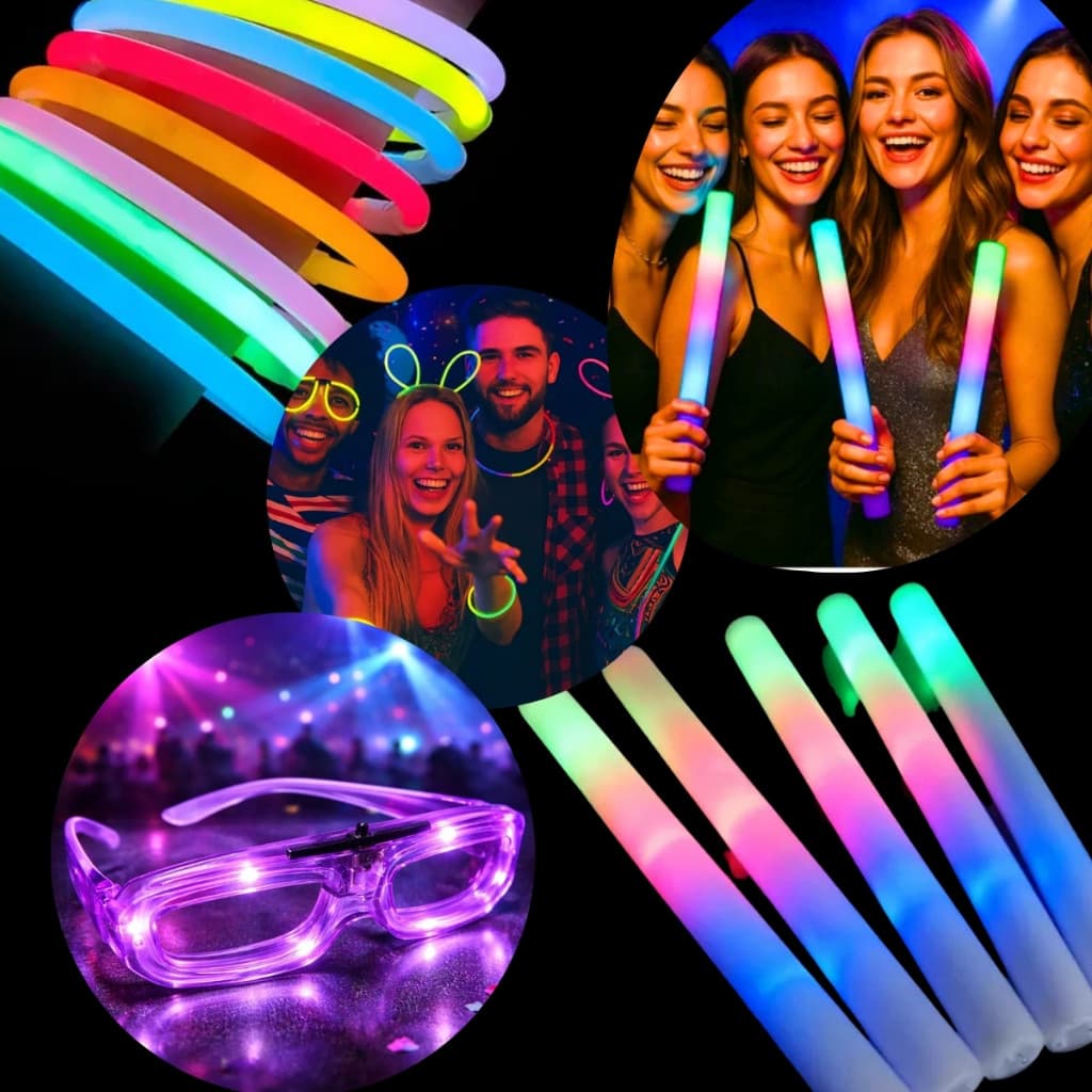 Kit 140 Itens Festa Neon Bastão de led + Pulseira Neon + Óculos de led Casamento Aniversário Balada