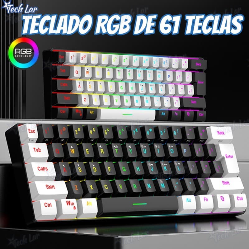 Teclado para jogos com fio 61-Key RGB Backlight Mini Compact USB-C Cabo de alimentação plugável -TL