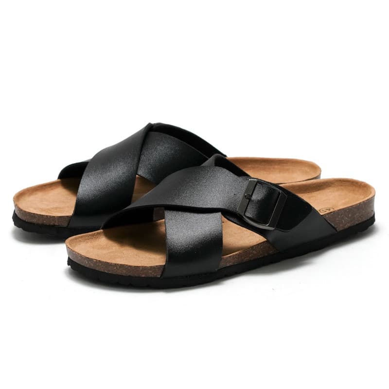 Rui pé 2025 novo estilo chinelos de cortiça masculinos cinta cruzada sapatos de praia sandálias casuais chinelos água so