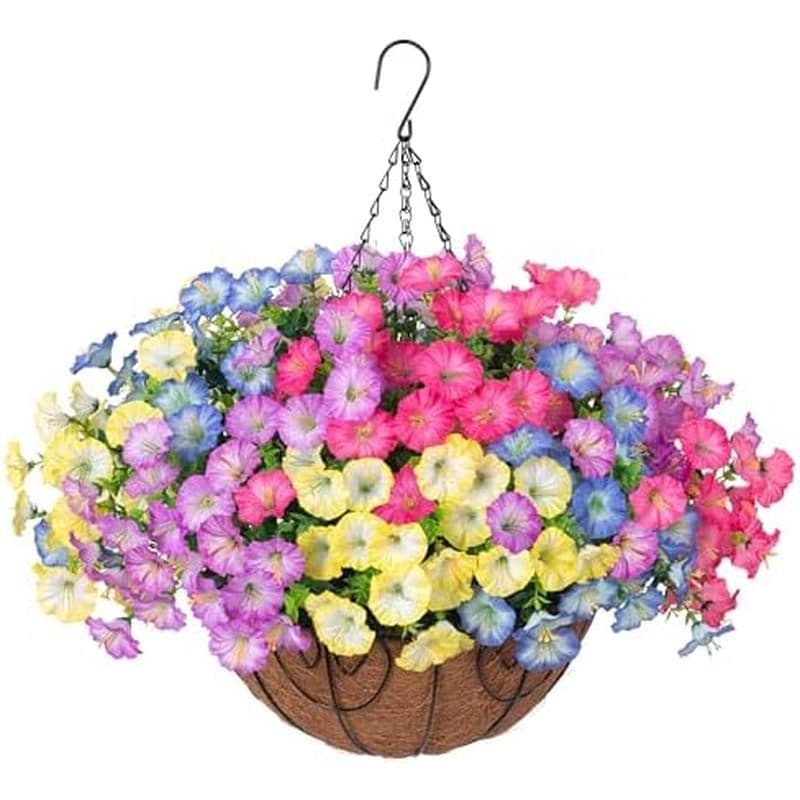 Cesta De Flores De Plantas Suspensas Artificiais Falsas Para Decoração De Primavera Verão Ao Ar Livre , Seda Falsa Color