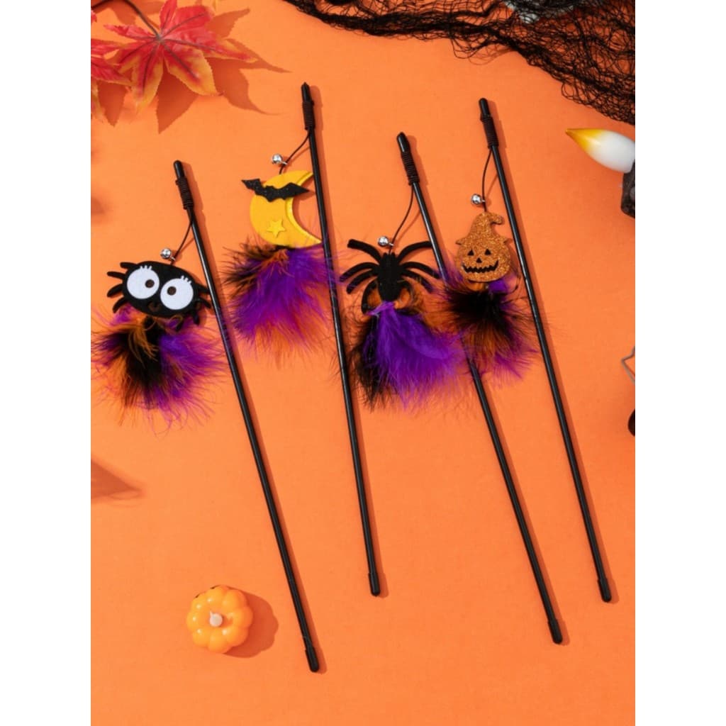 3 peças frete grátis Halloween gato provocando vara boneca mais pena gato auto-feliz brinquedo aranha abóbora gato brinq