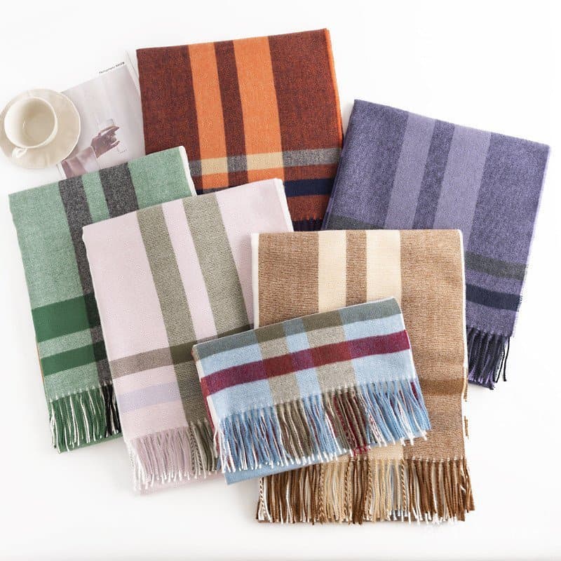 Novo cachecol xadrez de inverno com franjas estampadas, cachecol de imitação de caxemira, xale elegante e delicado, de c