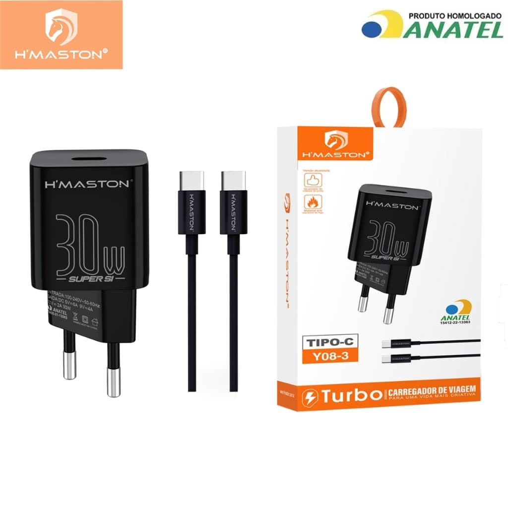 Carregador CaY08 TURBO PD 30W QC 3.0 TIPO C para Lightning