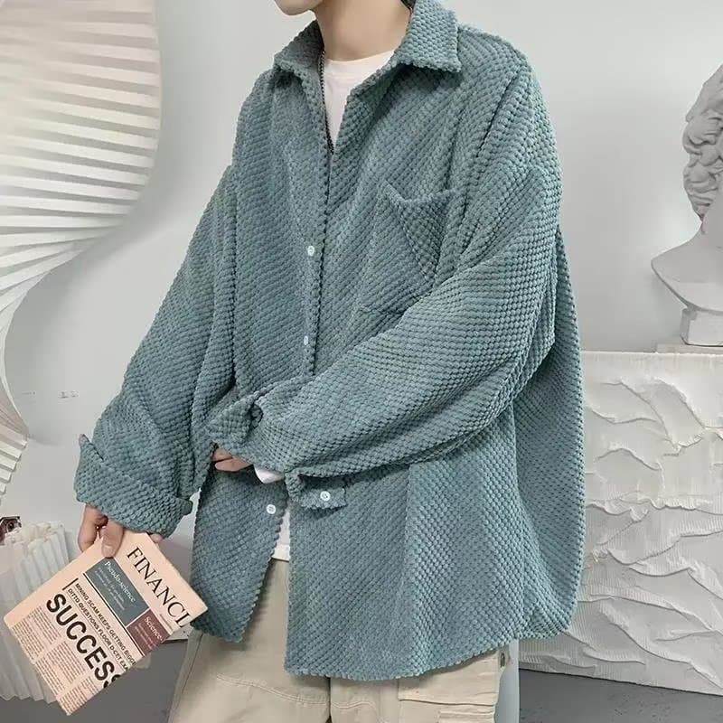 Waffle camisa de manga comprida masculina outono estilo Hong Kong jaqueta japonesa High-End sentimento bonito ins Yuppie
