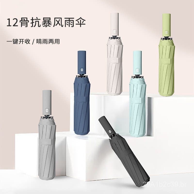 Guarda-chuva automático dobrável em três partes para homens, tamanho grande, adequado para duas pessoas, guarda-sol femi
