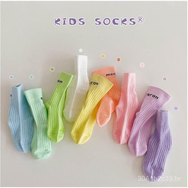 Meias infantis novas e frescas de primavera, estilo universitário, com letras em cores vibrantes, meias curtas para meni