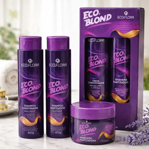 Kit Shampoo Condicionador Máscara Matizador Eco.Blond Loiro Platinado Grisalhos Cor Viva Sem Amarelar e Anti-frizz