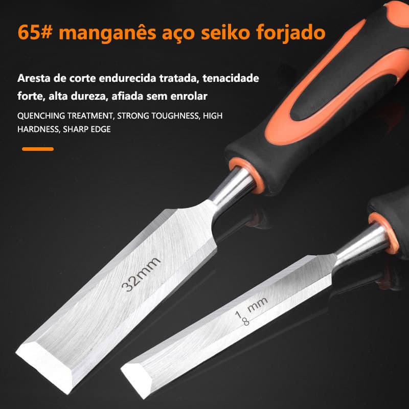 Jogo 12 Cinzéis Profissionais Aço Cr-V Alta Resistência 6mm-38mm