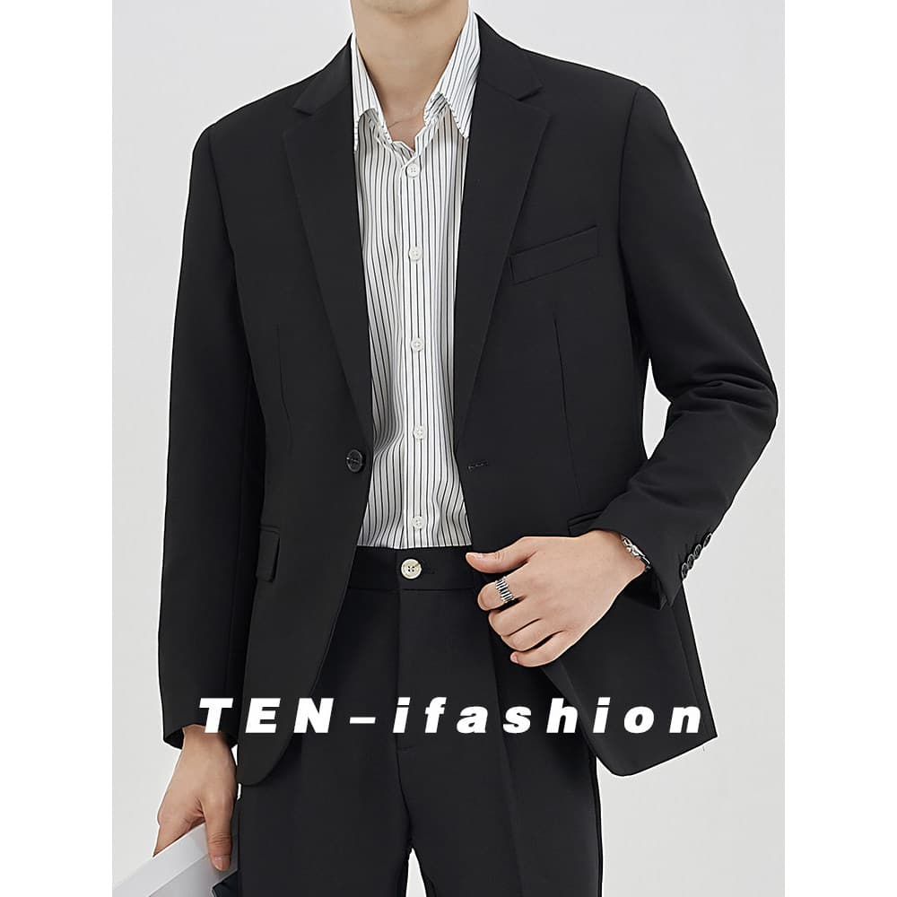 Novo estilo versão coreana na moda único Breasted Blazer outono gola plana masculino negócios Casual terno masculino pre