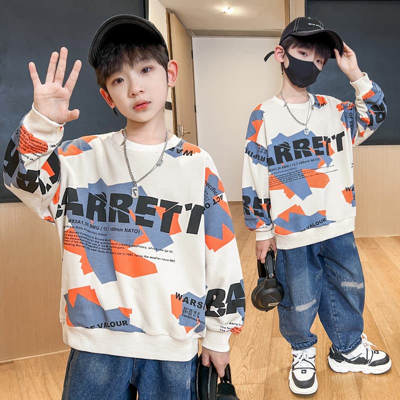 GILE roupas infantis meninos primavera roupas de manga comprida camiseta primavera outono moletom primavera médio grande