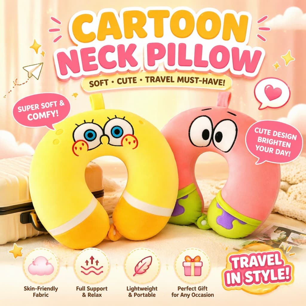 Almofada Pescoço U 30cm Fofo Cartoon | Travesseiro Macio Portátil Viagem Presente Perfeito