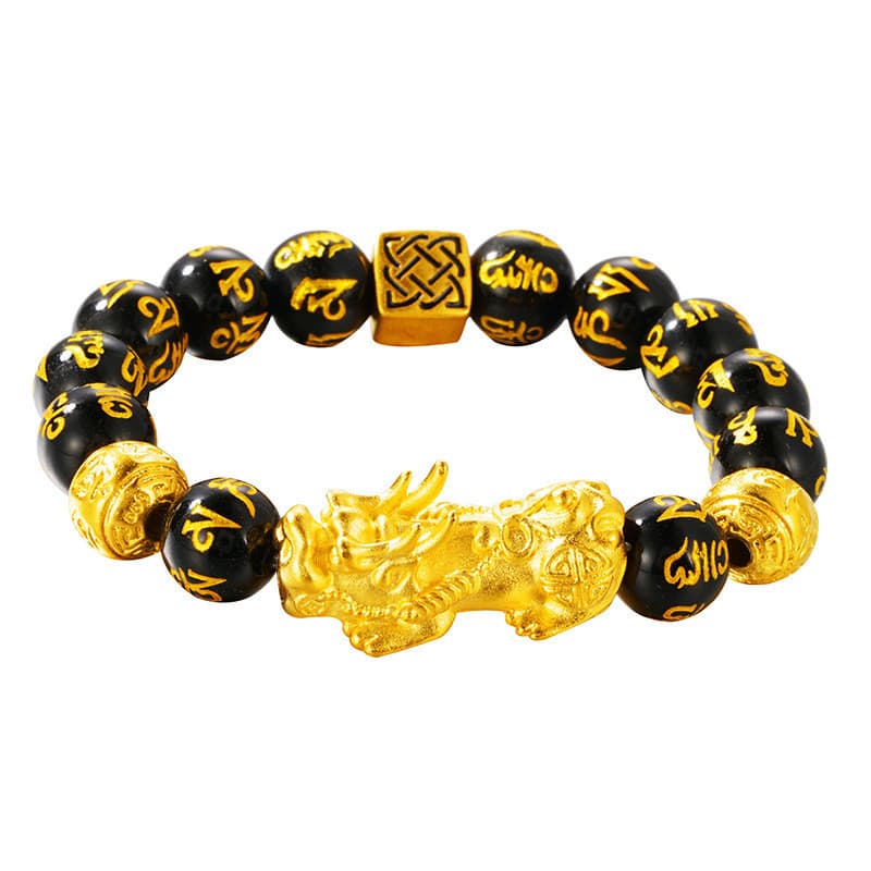 Vietnam areia ouro Pixiu imitação ágata buda grânulo pulseira masculino imitação obsidiana provérbios de seis caracteres