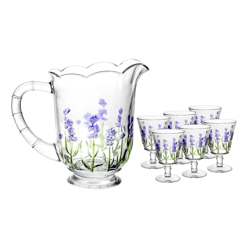 Conjunto Jarra E 6 Taças Lavanda Hand Painting 1,3L/ 240ml Lyor