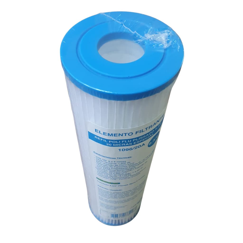 Refil Lavável Poli Flu Plissado 9 3/4" – 20 Micras Caixa D'água Lavável BBI 9.3/4 30