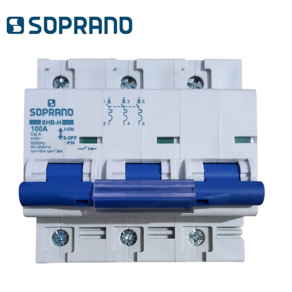 Disjuntor Tripolar 100A Din Soprano 3 Polos 10ka