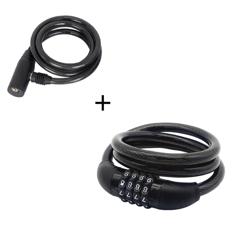 Cadeado Para Bicicleta e Moto Com Cabo De Aço  - Cadeado com chave + cadeado com senha