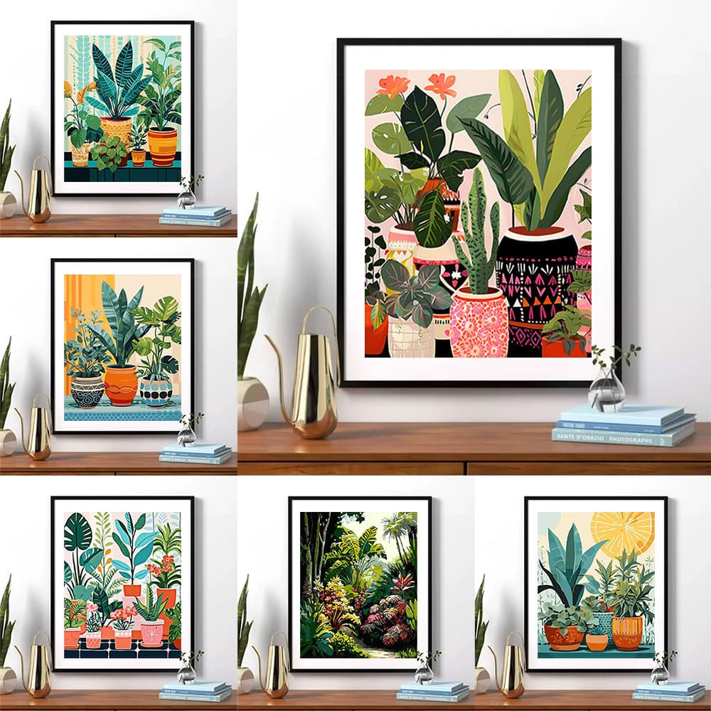 Pintura Por Números Decoração De Parede Plantas Verdes Decorativa Sala De Estar Papel Estética Casa
