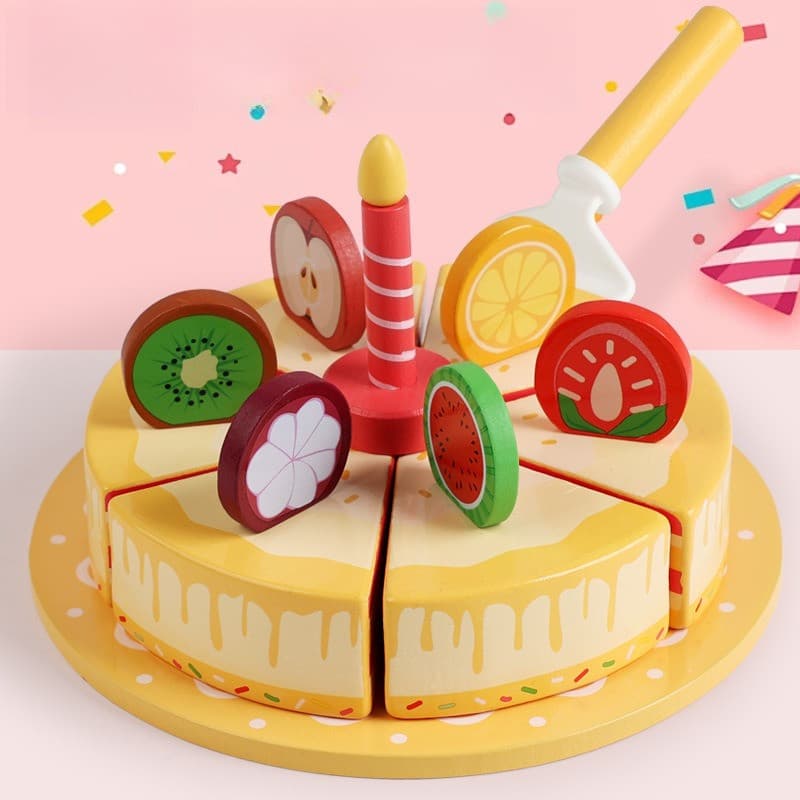 Conjunto De Jogo De Simulação De Chá Da Tarde De Madeira Infantil-Brinquedo De Bolo De Aniversário Estilo Americano Para