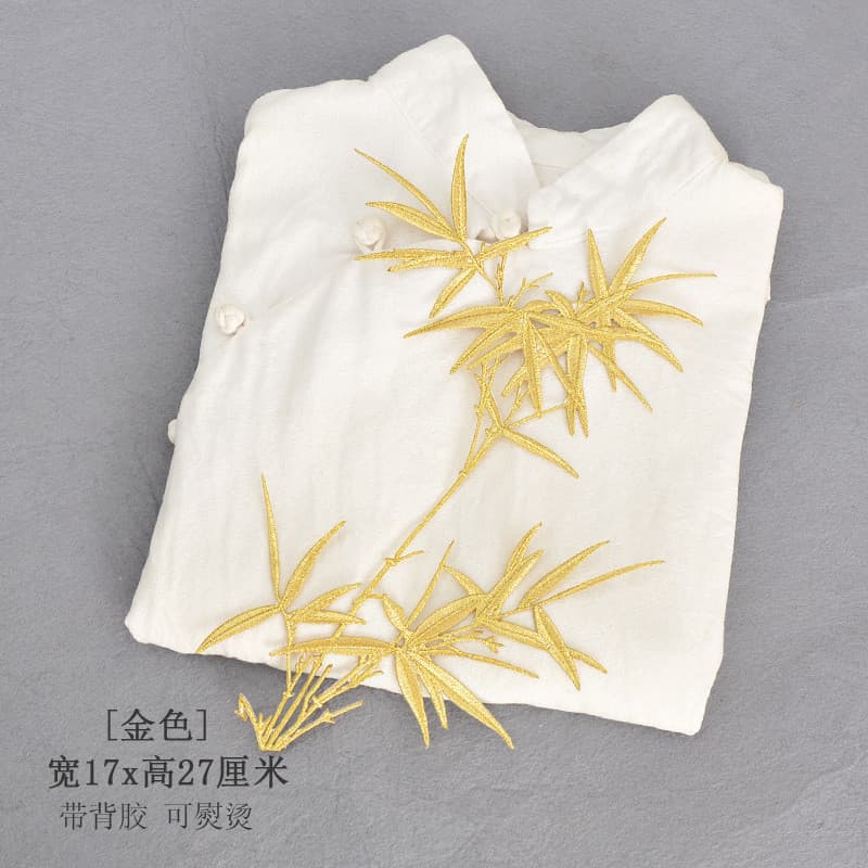 Requintado bambu bordado pano adesivos grandes acessórios adesivos bordados estilo étnico Cheongsam moda decoração borda