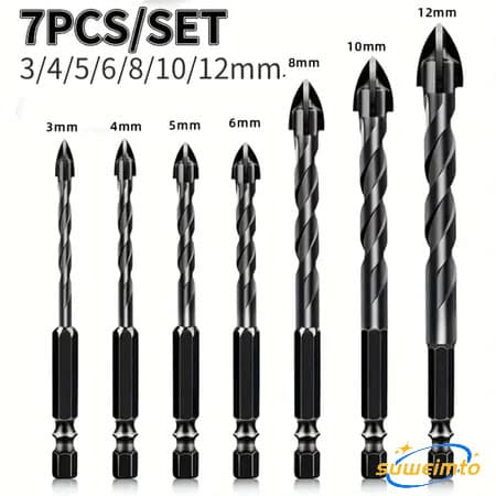 Kit De 7 Brocas Triangulares Profissionais De Carboneto De Titânio 3-12 Mm Para Todas As Perfuração
