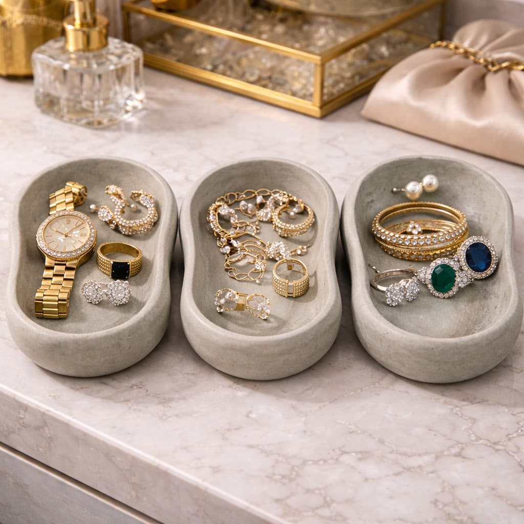 3 Bandejas de Concreto Decorativo | Porta-Objetos Multiuso