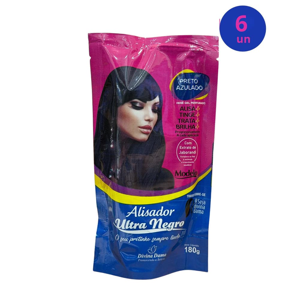 Kit C/ 6un Henê Ultra Negro Alisador 180g Preto Azulado