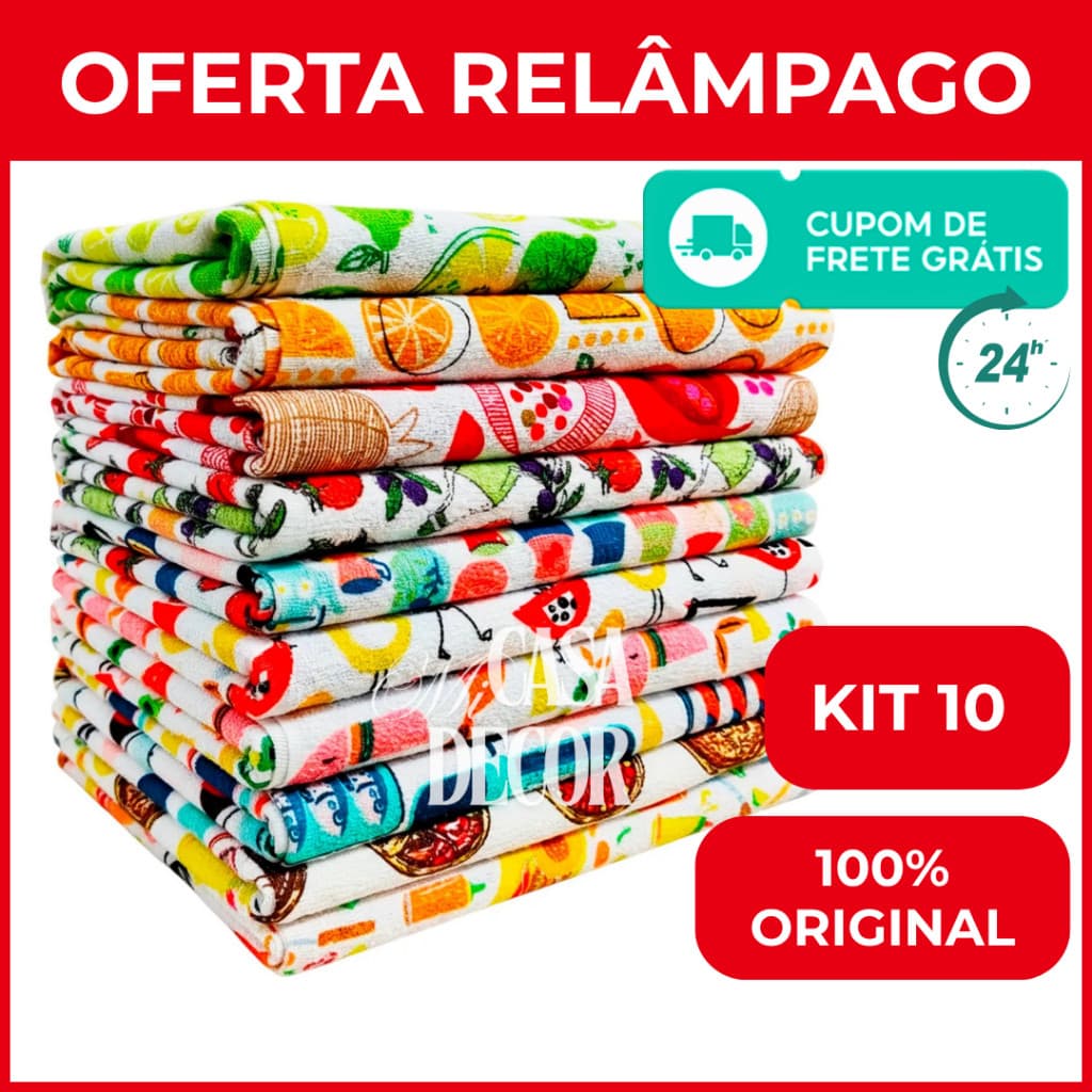Kit 10 Panos De Prato Atoalhado Não Solta Fiapos Super Absorvente Cozinha