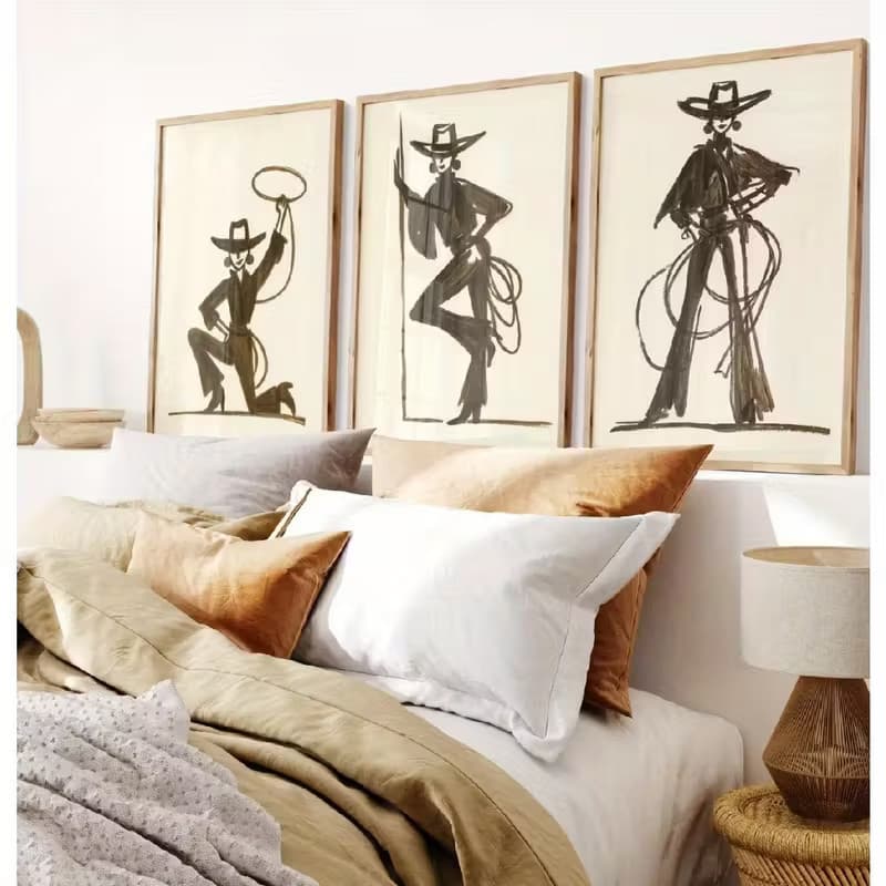 Kit Quadro Decorativos Peão Boiadeiro Desenho Corda Laço Chapéu Cowboy - 120x60cm