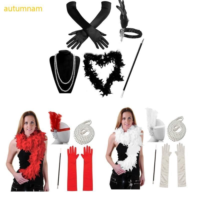 Autumnam 1920s Flapper Gatsby-Party Costume Acessórios Headpiece Colar