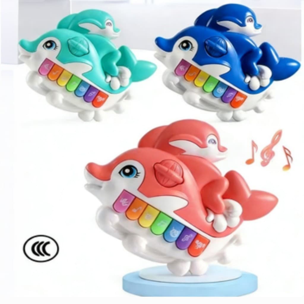 Teclado eletrônico musical com golfinho fofo - Brinquedo educativo para bebês com som e luz