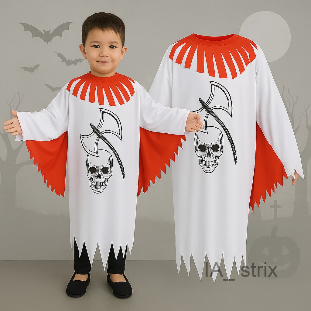 (V)Fantasia Infantil Halloween Caveira com Machado e Detalhes Vermelhos 🩸🦇BKTD