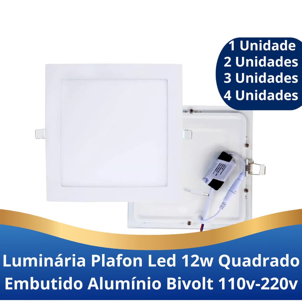 Plafon Led 12W Quadrado Embutir Alumínio 16.50x16.50cm Frio 6500k 110v-220v